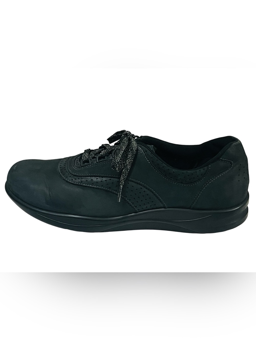 SAS Walk Easy Nubuck Nero Soft Black Laced Walking Shoes. Sz 12N